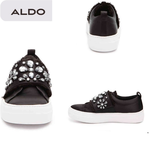 black sneakers with rhinestones